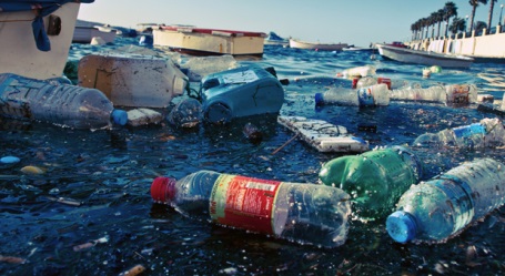 Plastic bottles thrown into the sea