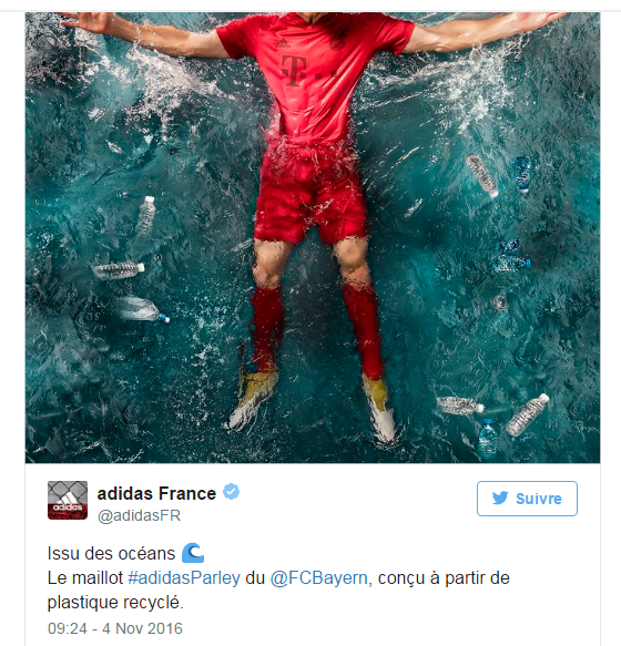 Football jerseys made from plastic bottles recovered from the sea and recycled